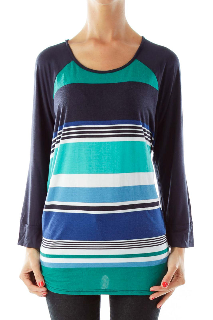 Blue Green White Striped Shirt