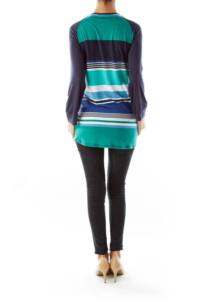 Blue Green White Striped Shirt