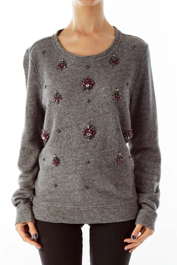 Gray Beaded Sweater