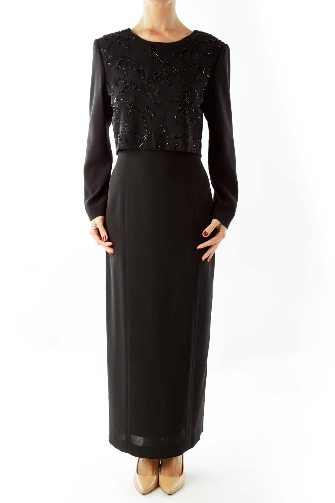 Black Beaded Evening Gown