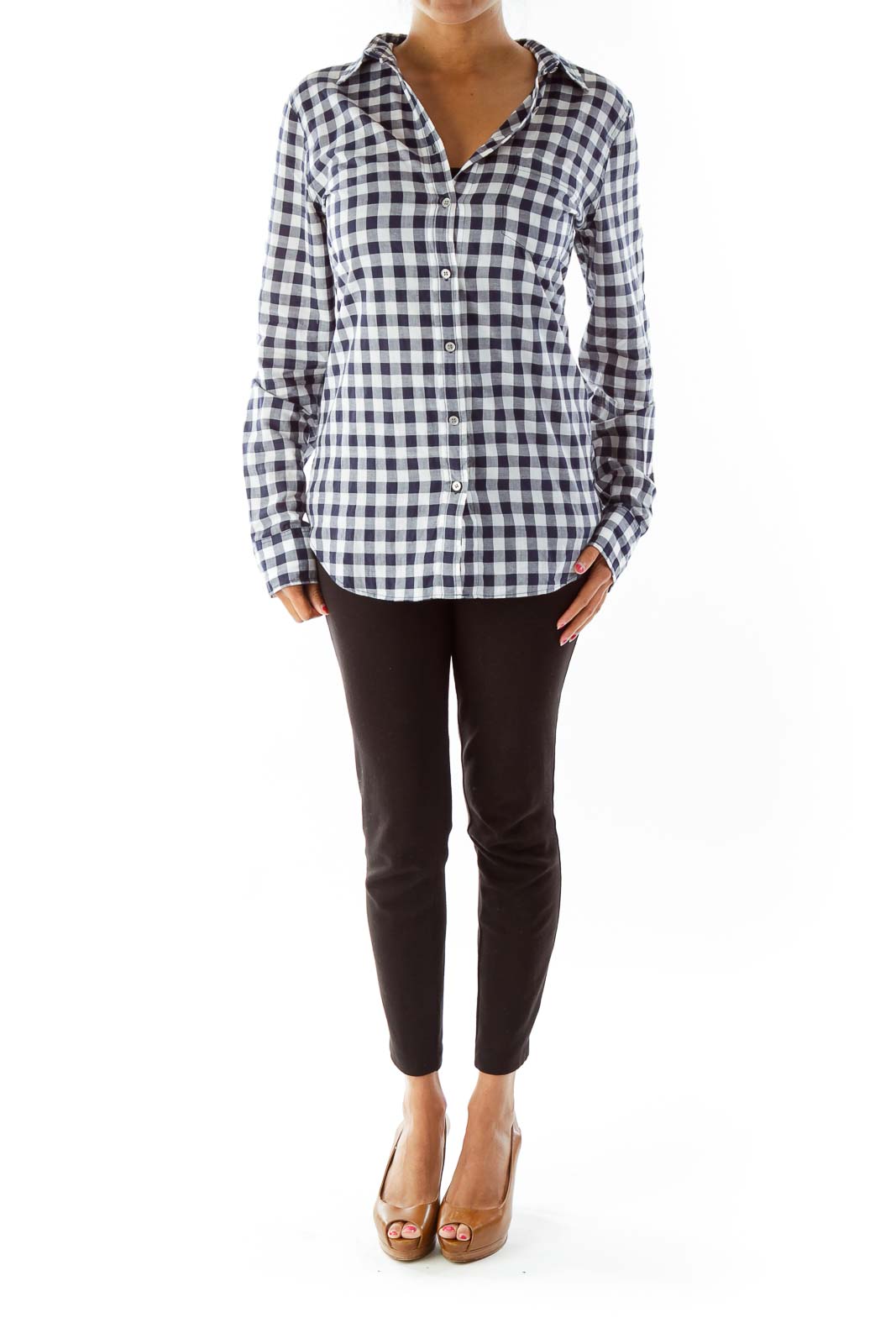 Navy White Plaid Button Down Shirt