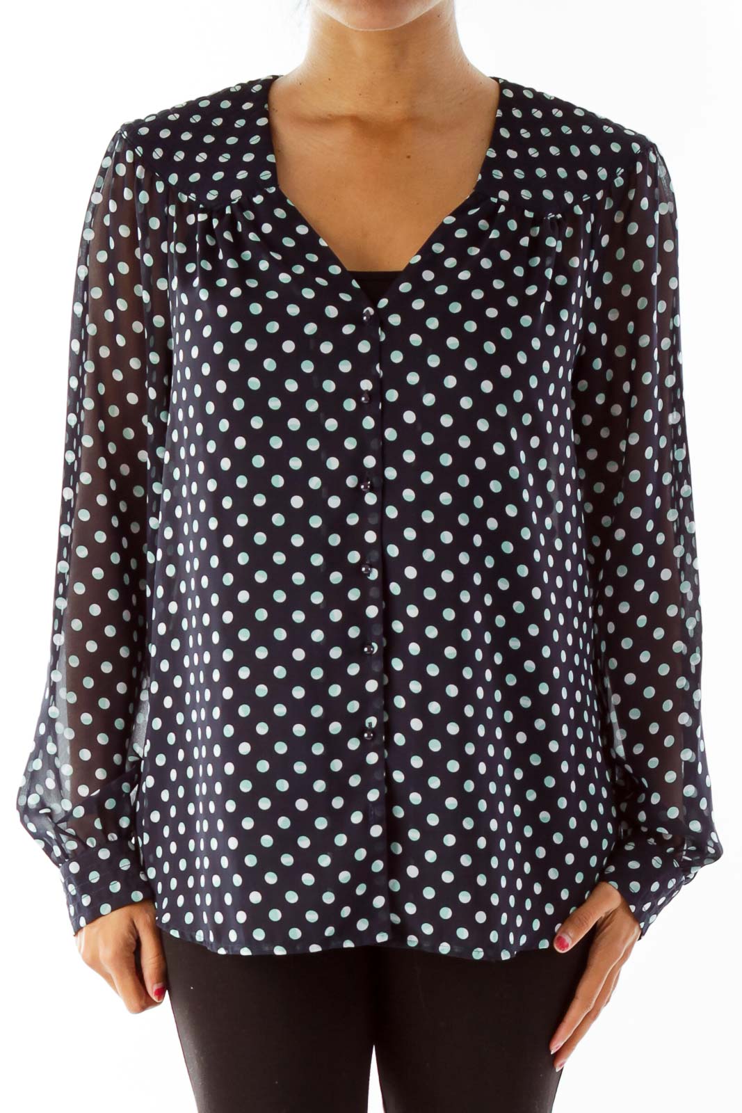 Navy Polka-Dot Blouse