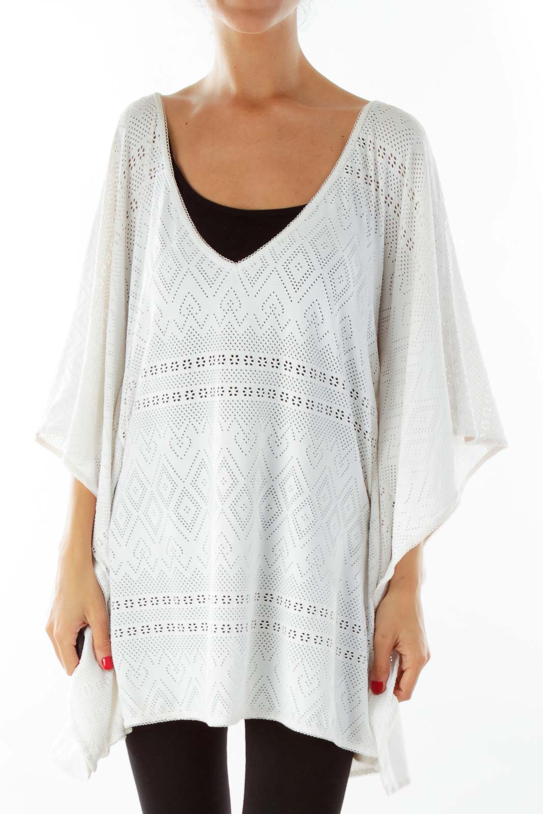 White Lace Bat-Sleeve Top