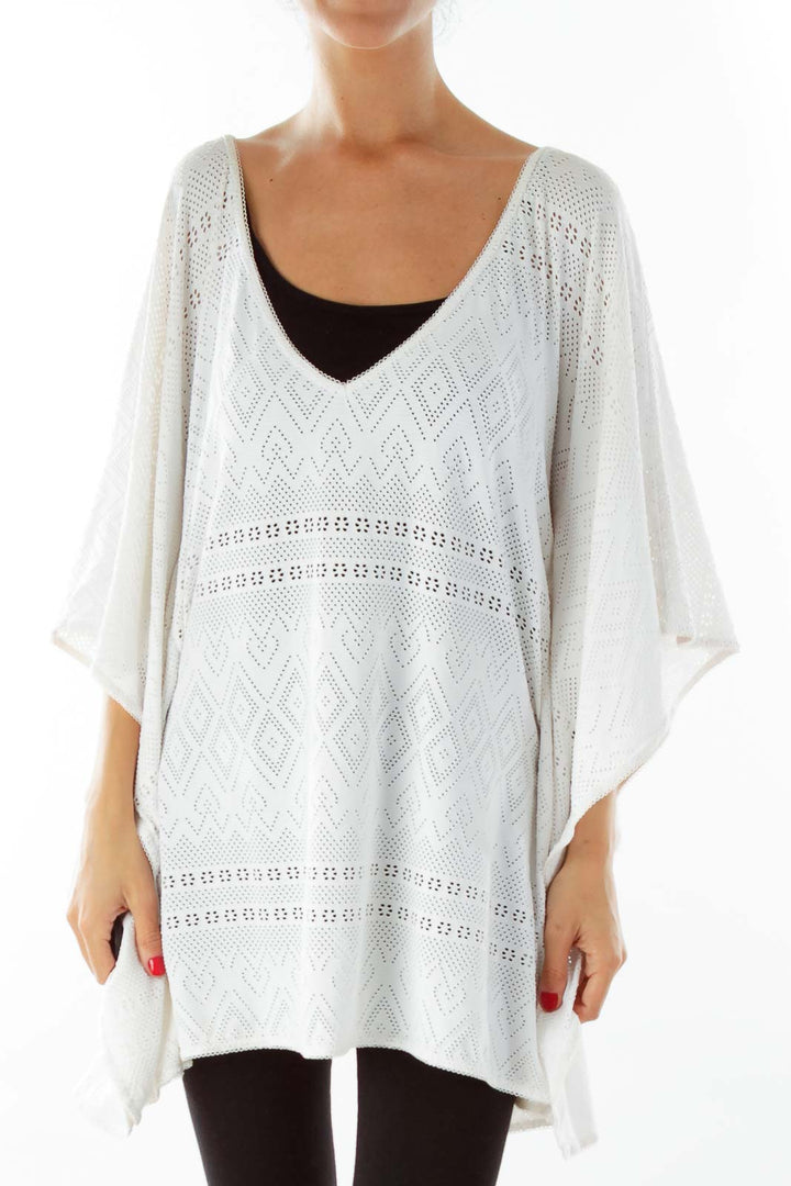 White Lace Bat-Sleeve Top