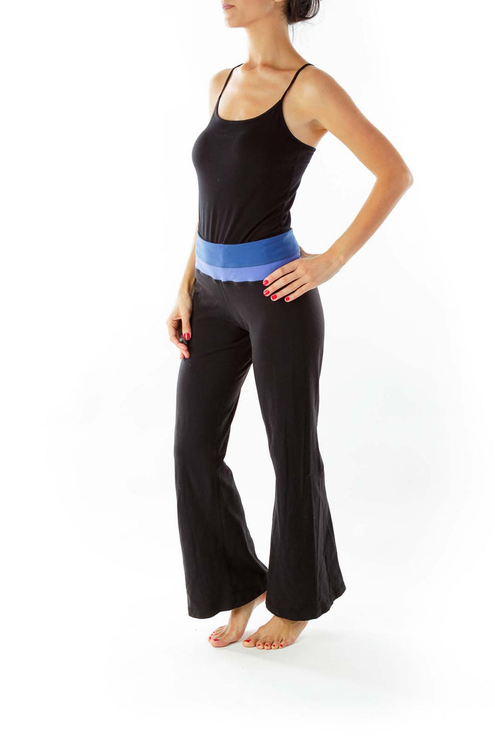 Black Blue Straight Leg Sports Pants