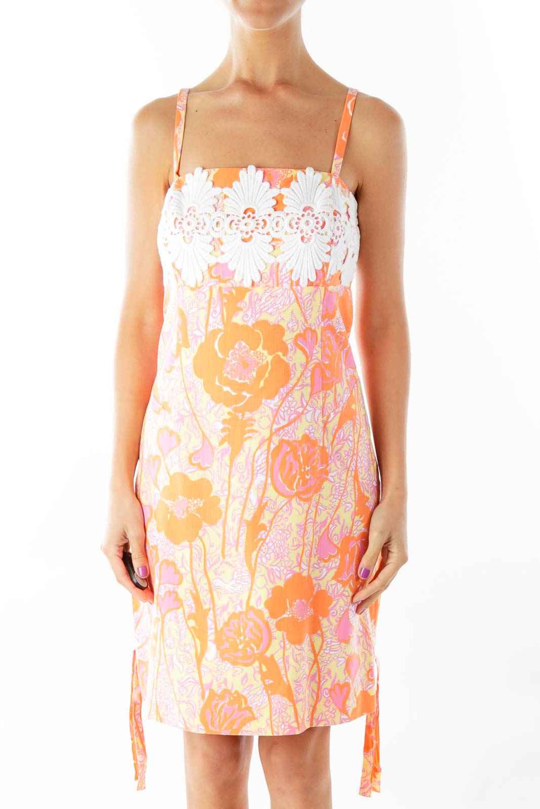 Pink Orange Embroidered Detail Day Dress