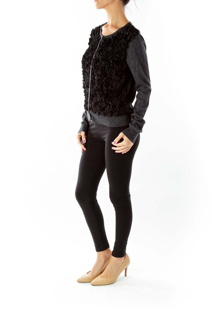 Gray Black Ruffled Cardigan