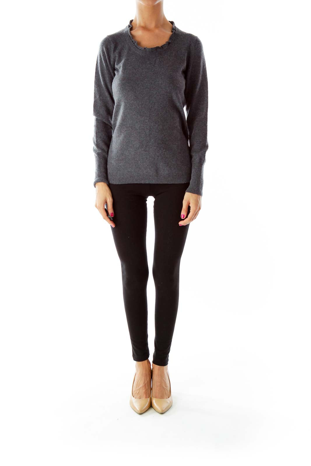 Gray Ruched Collar Sweater