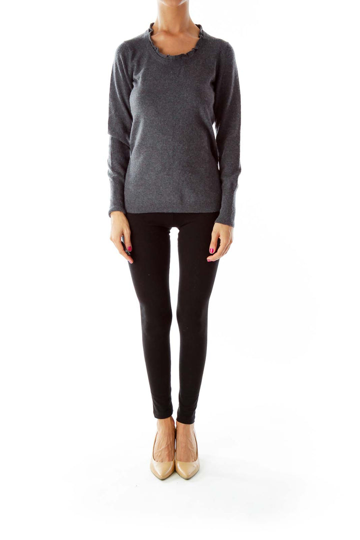 Gray Ruched Collar Sweater