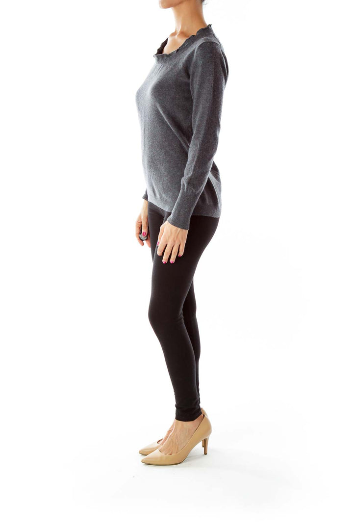 Gray Ruched Collar Sweater