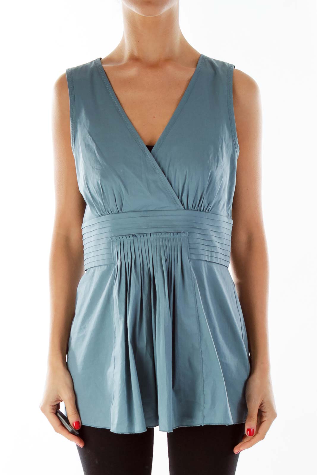 Steel Blue V-Neck Blouse
