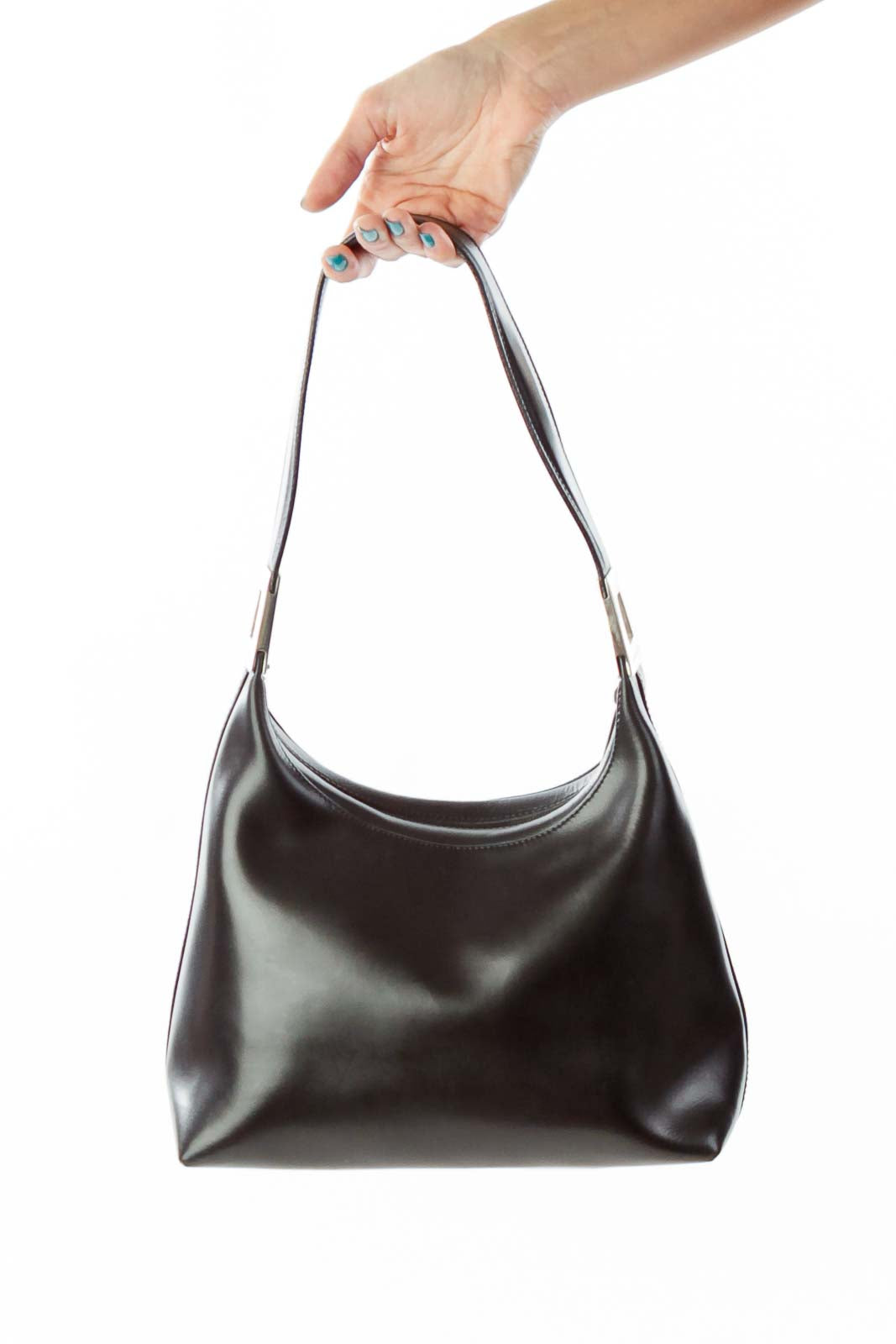 Black Leather Metallic Shoulder Bag