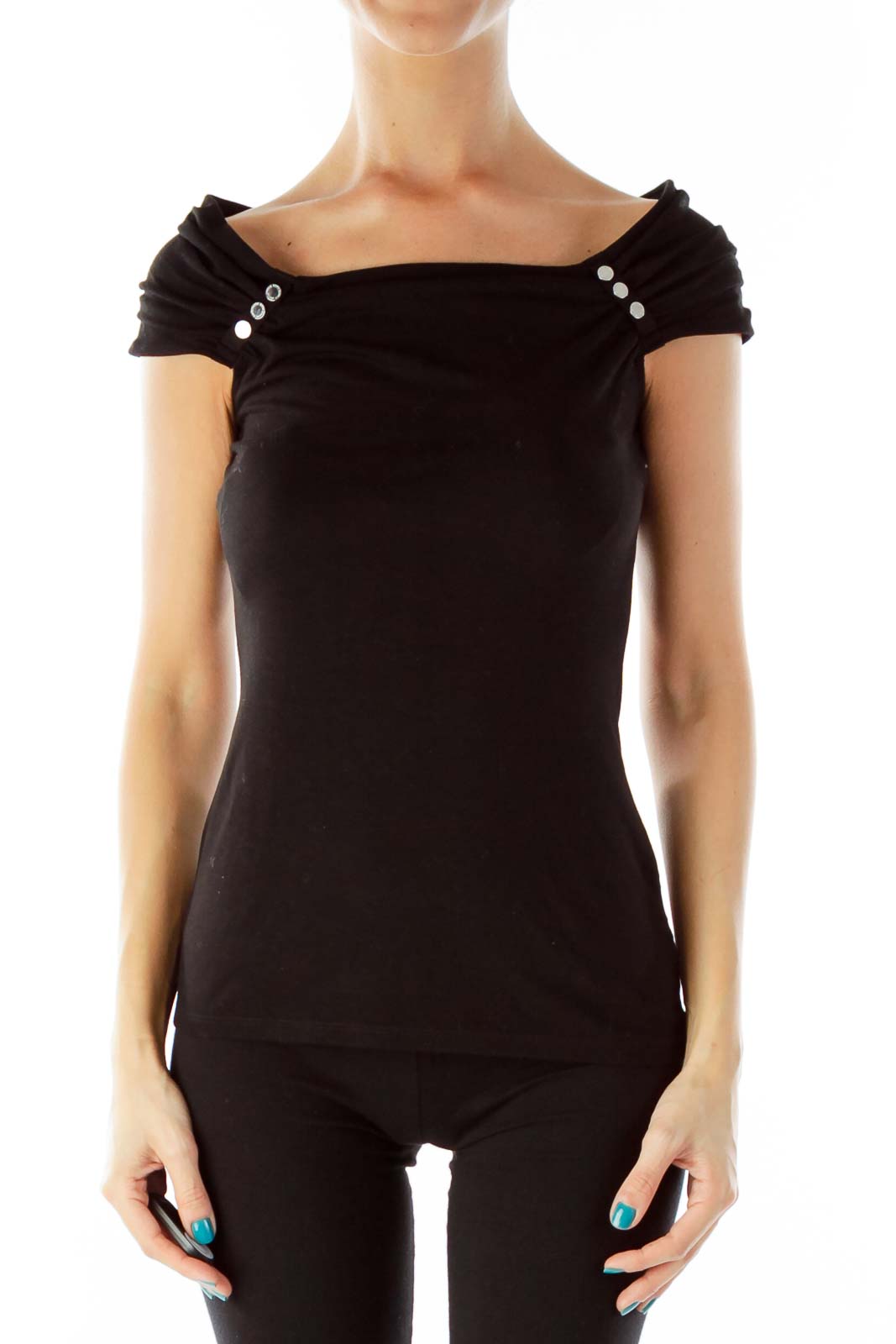 Black Buttoned Fitted Top