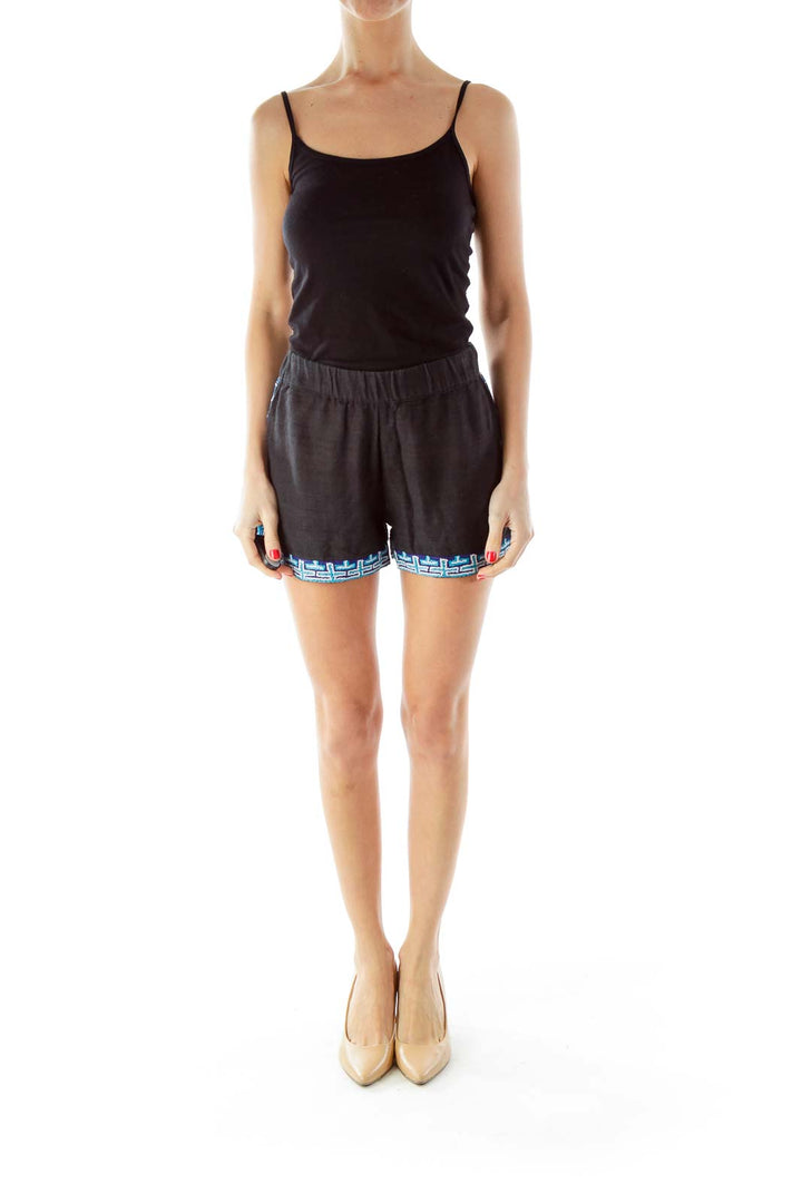 Black Blue White Embroidered Shorts
