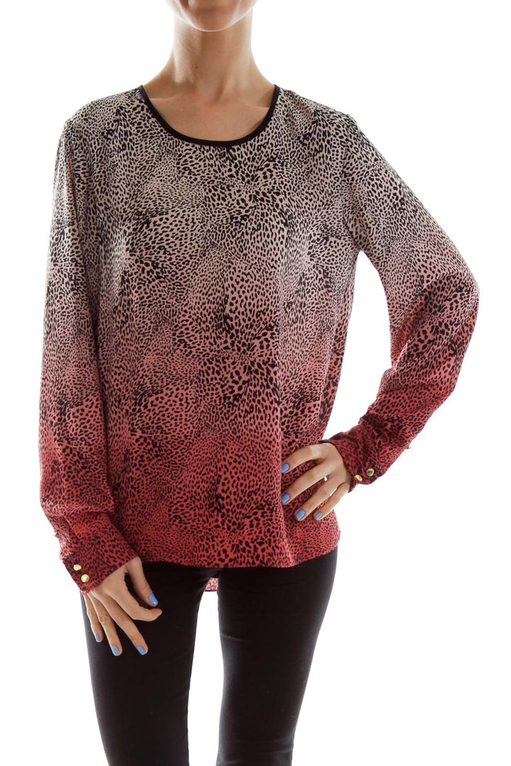 Black White Red Cheetah Print Blouse