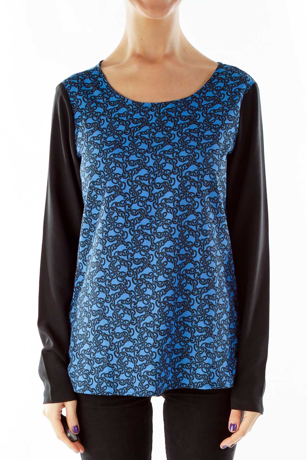 Blue Black Print Blouse