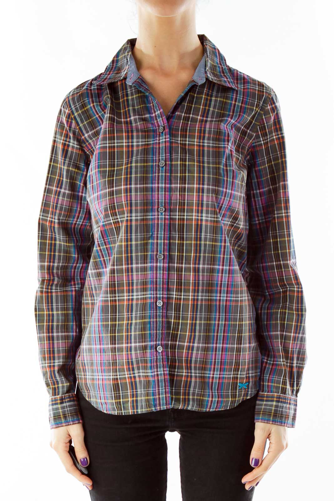 Gray Purple Plaid Shirt