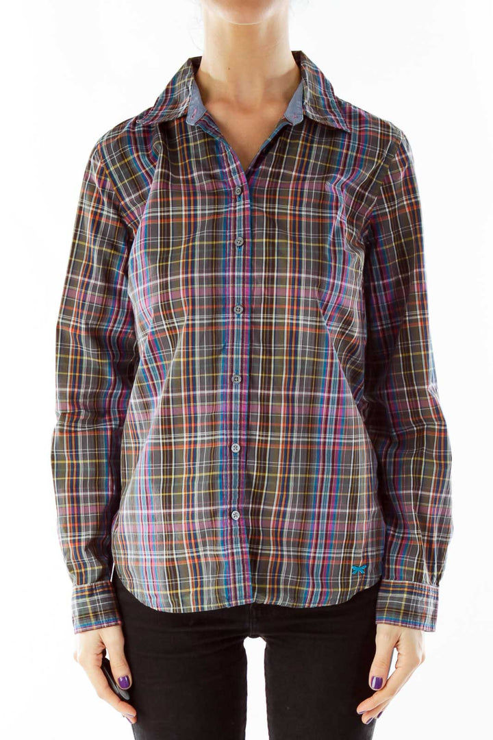 Gray Purple Plaid Shirt