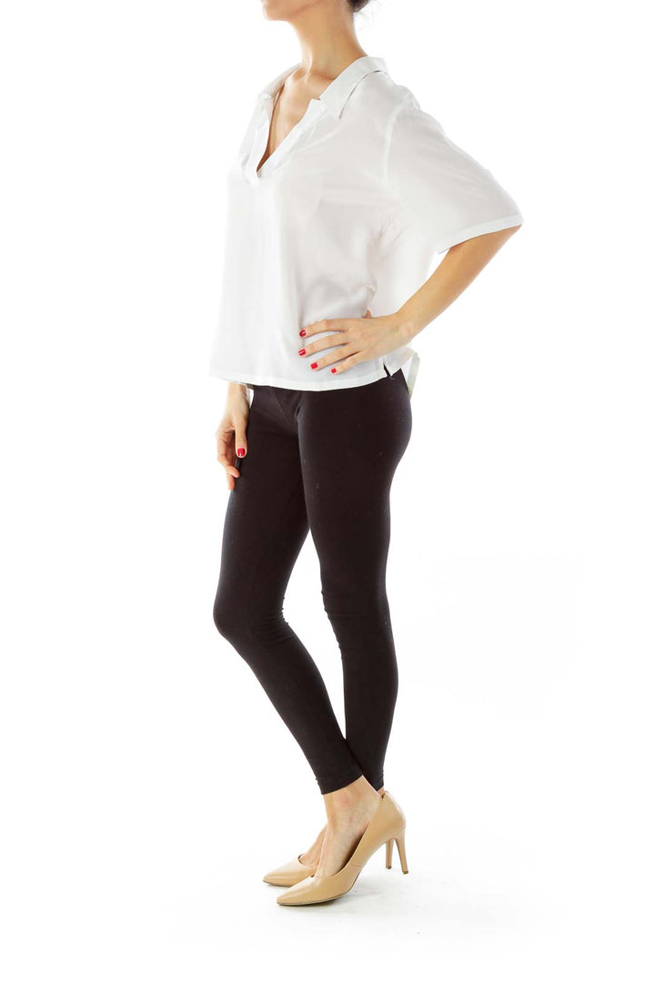 Cream Silk V-Neck Blouse