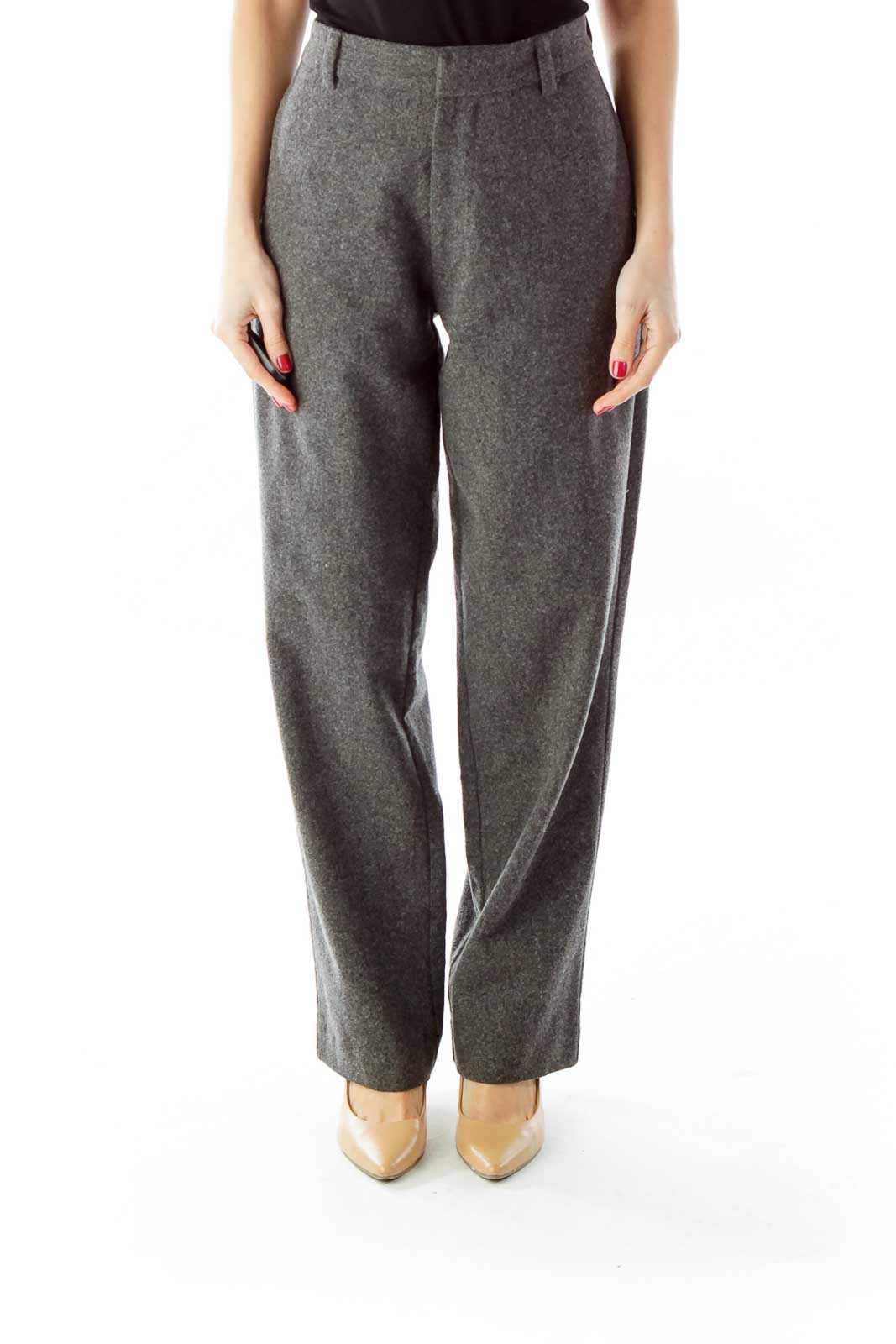 Gray Wide-Leg Wool Pants