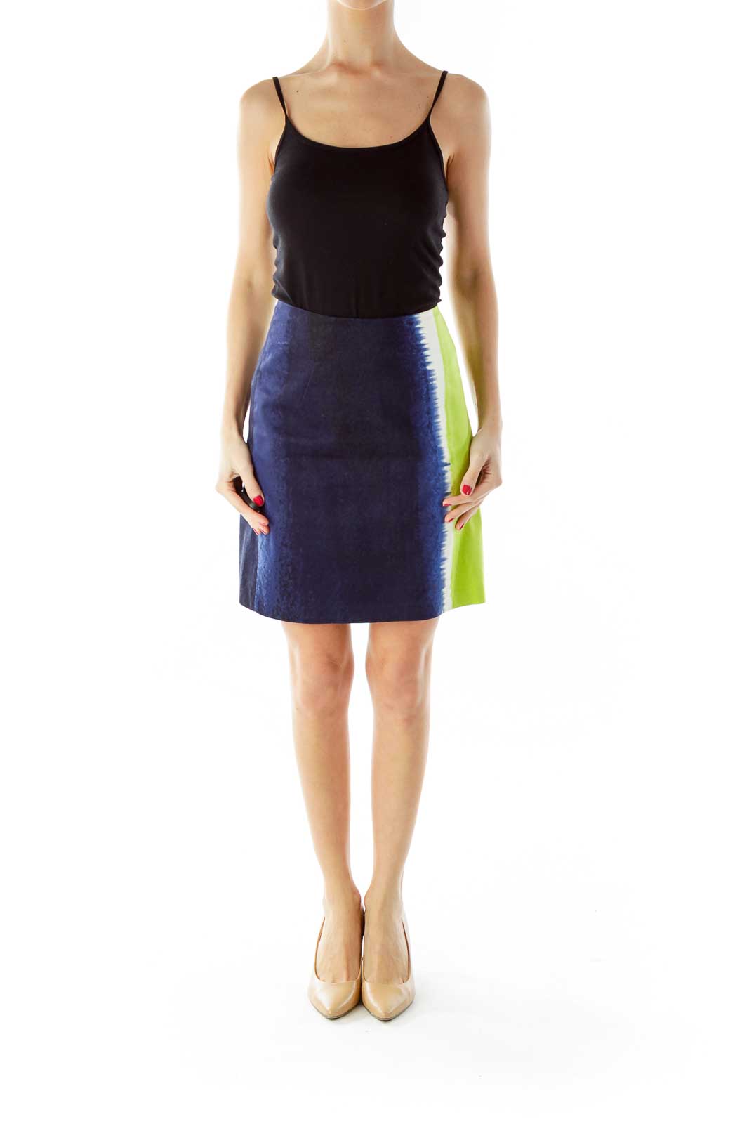 Navy Green White Color Block Skirt