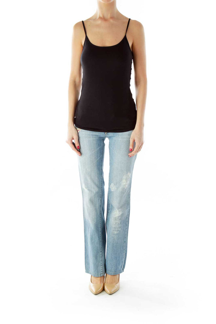 Blue Multicolor Flower Embroidered Distressed Jeans