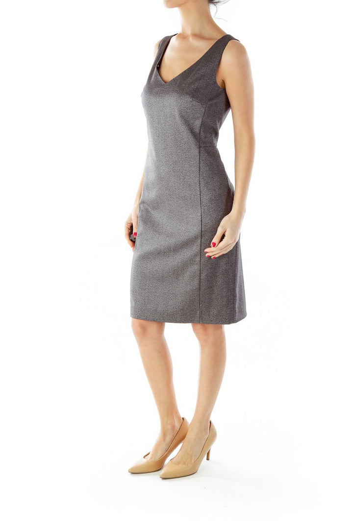 Gray V-Neck Sleeveless Work Dress