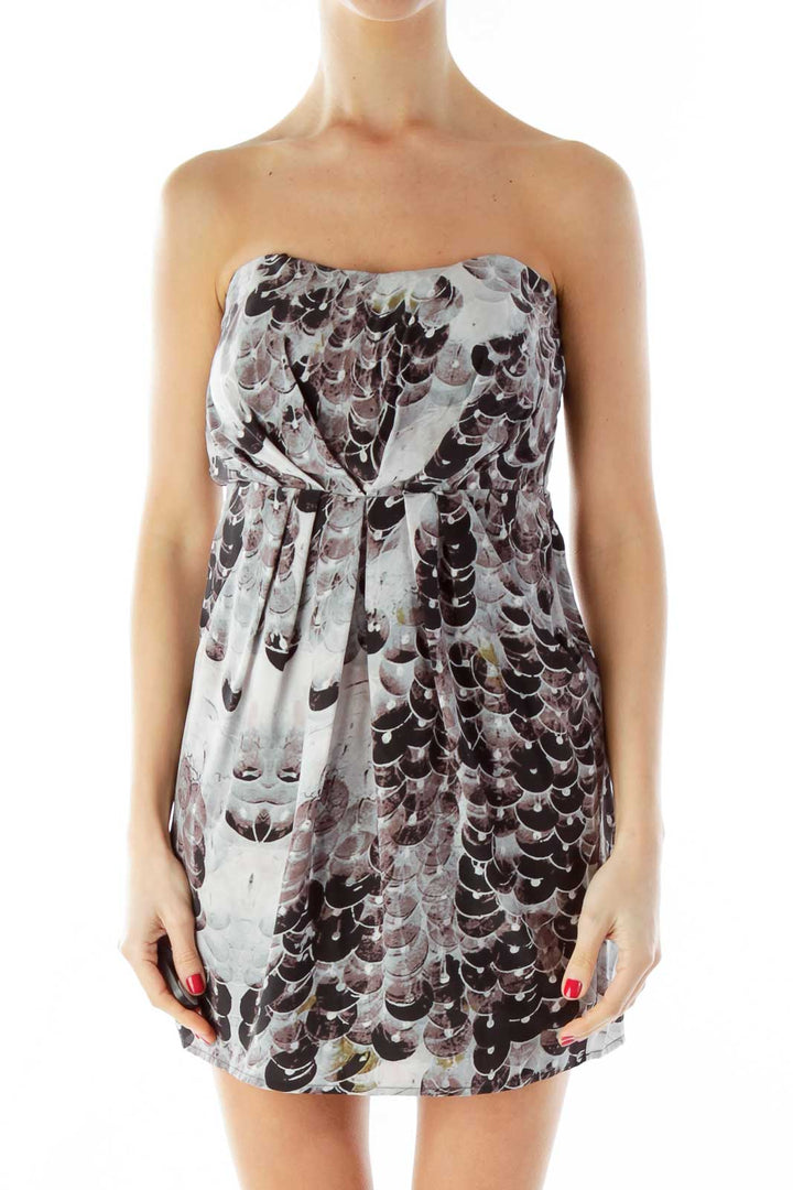 Multicolor Strapless Pocketed Print Dress