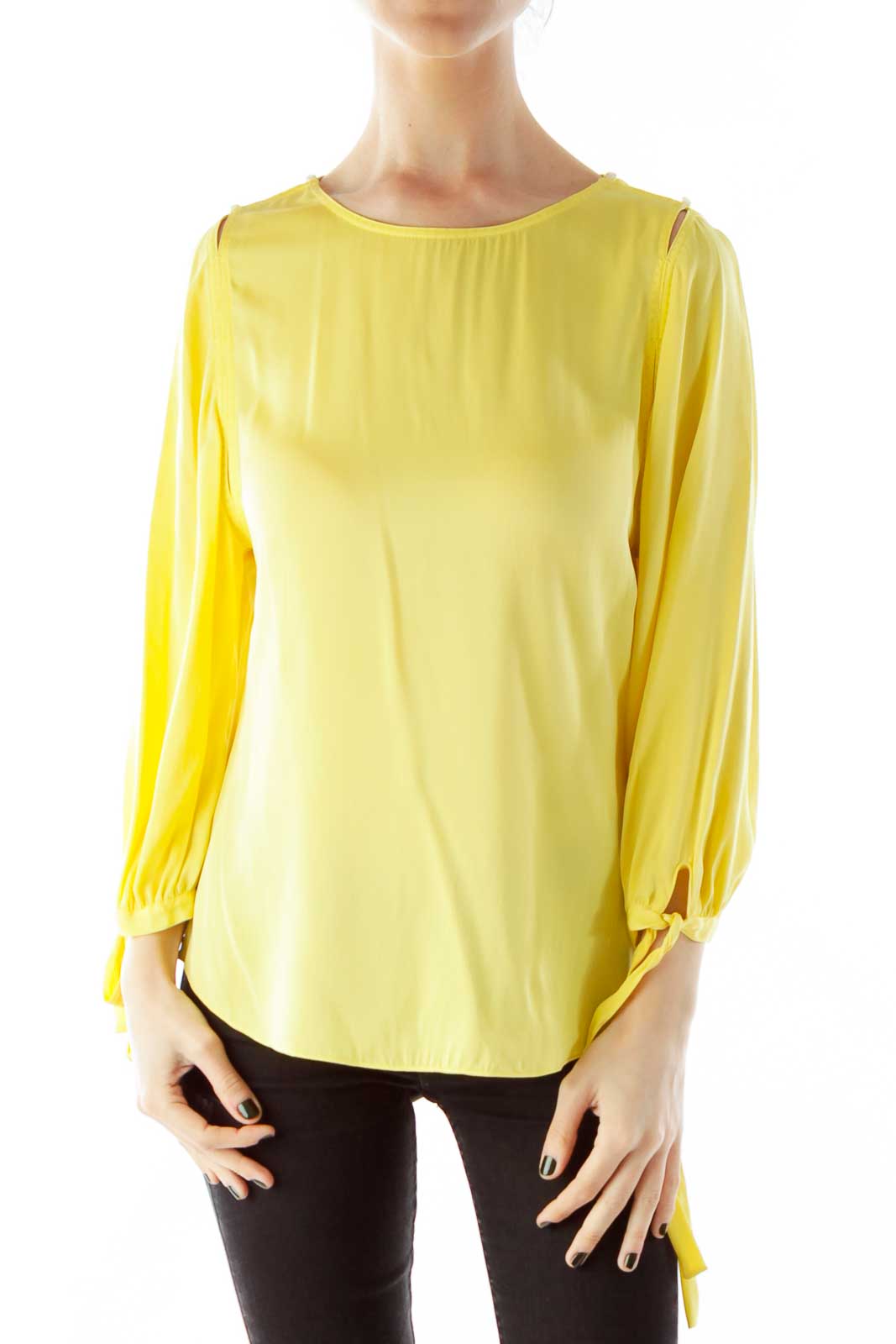 Yellow Polka-Dot Bow Silk Blouse