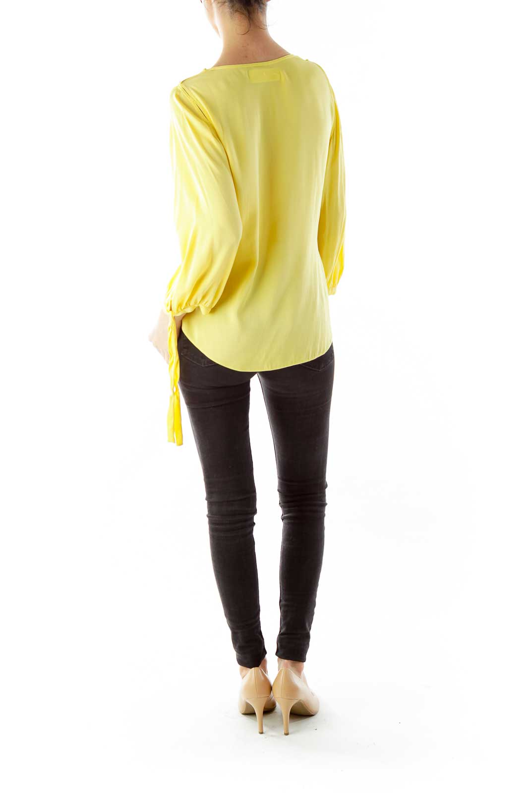 Yellow Polka-Dot Bow Silk Blouse