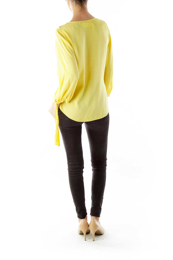 Yellow Polka-Dot Bow Silk Blouse