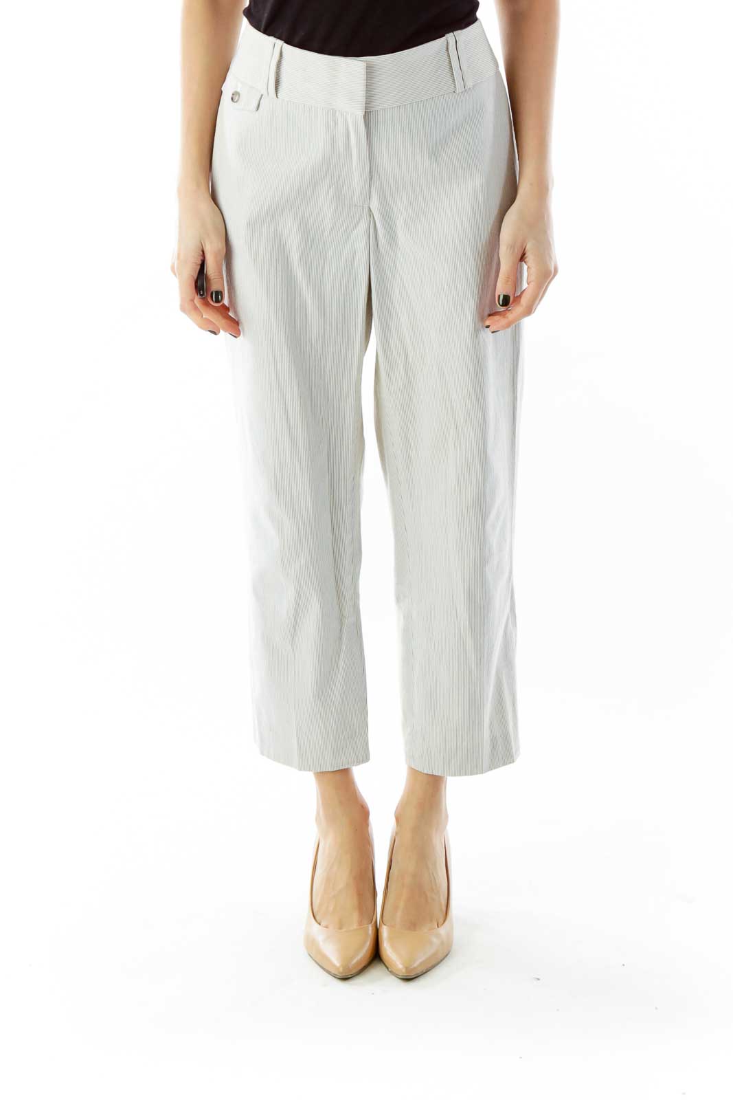 White Blue Stripped Cropped Pants