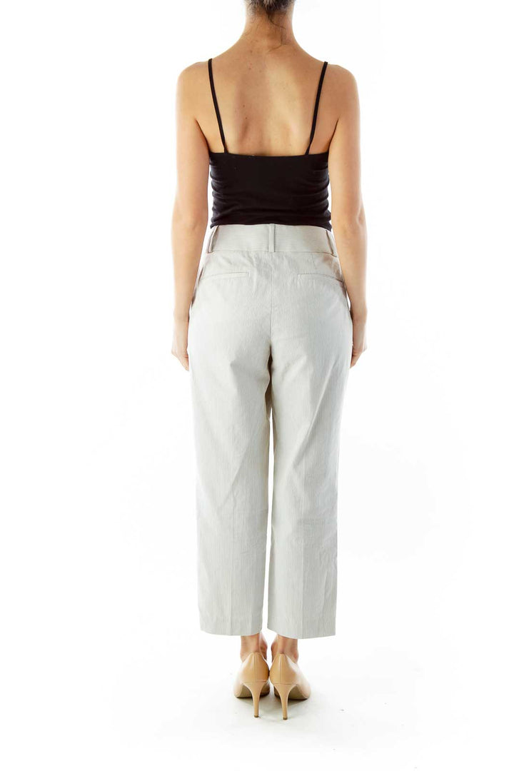 White Blue Stripped Cropped Pants