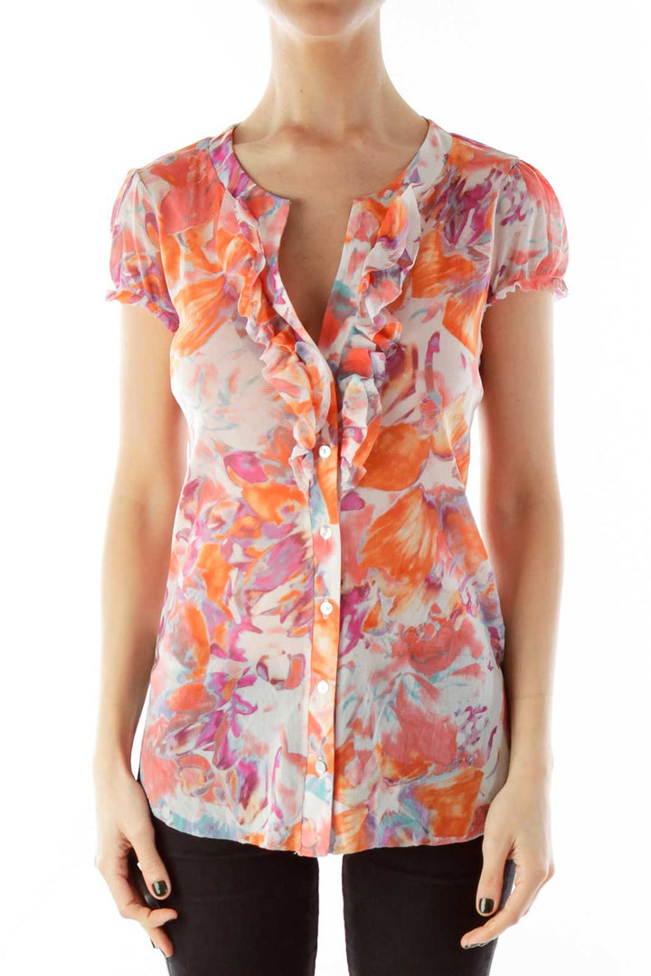 Multicolor Ruffled Flower Elastic Blouse