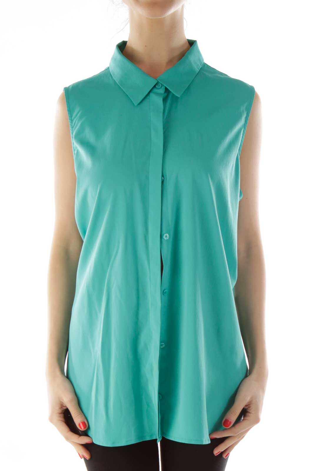 Green Draped Sleeveless Blouse