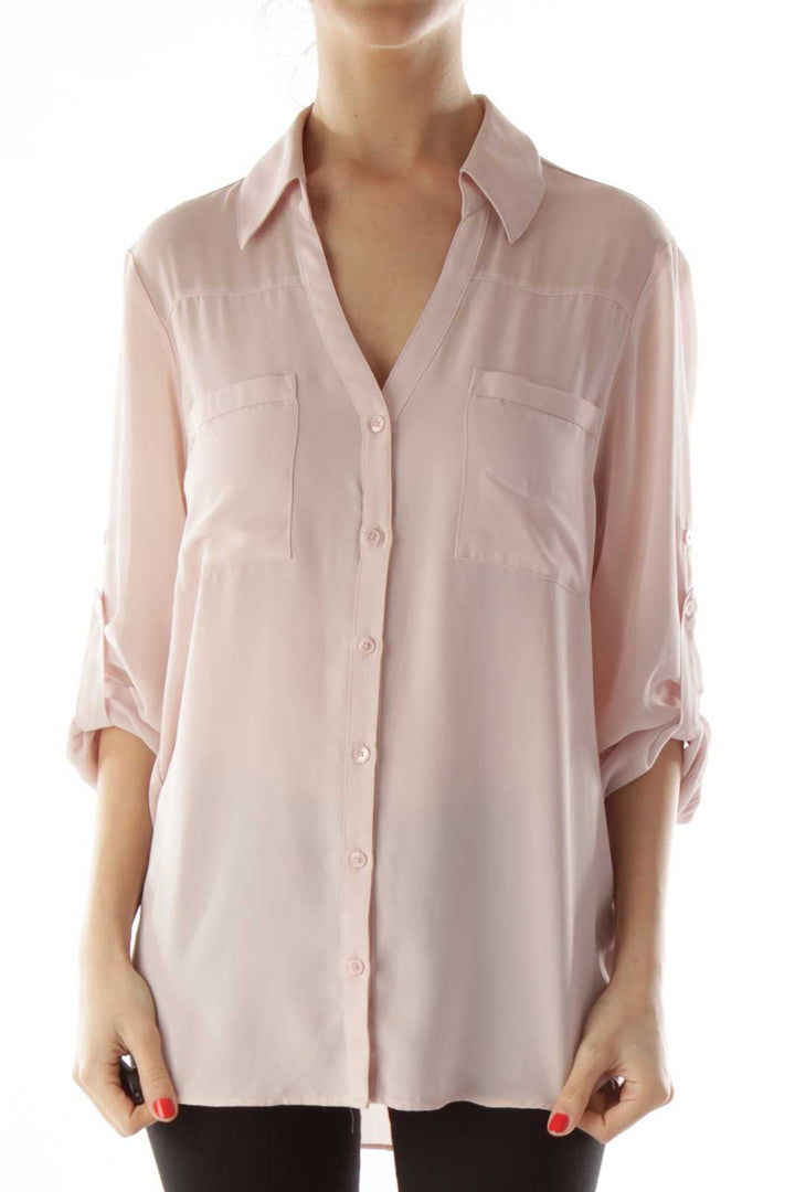 Pink Pocketed Buttoned Up Blouse
