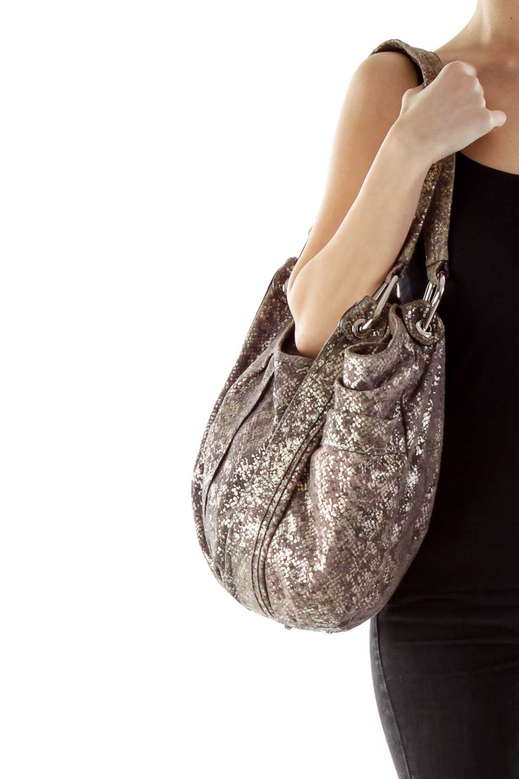 Gold Brown Leather Shoulder Bag