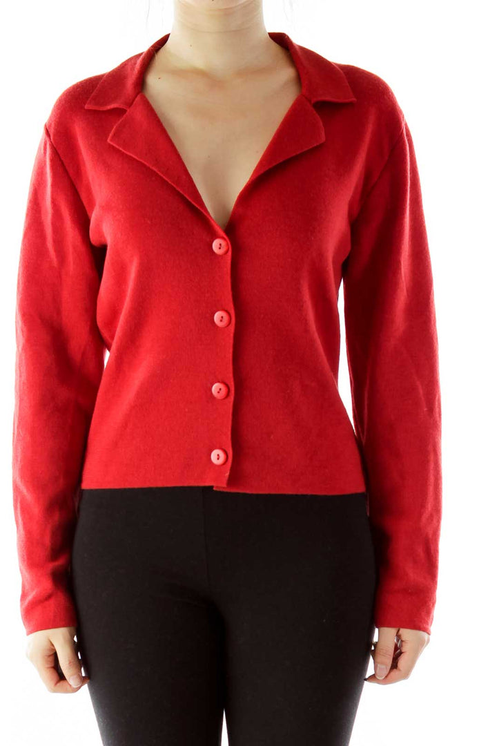 Red Merino Wool Cardigan