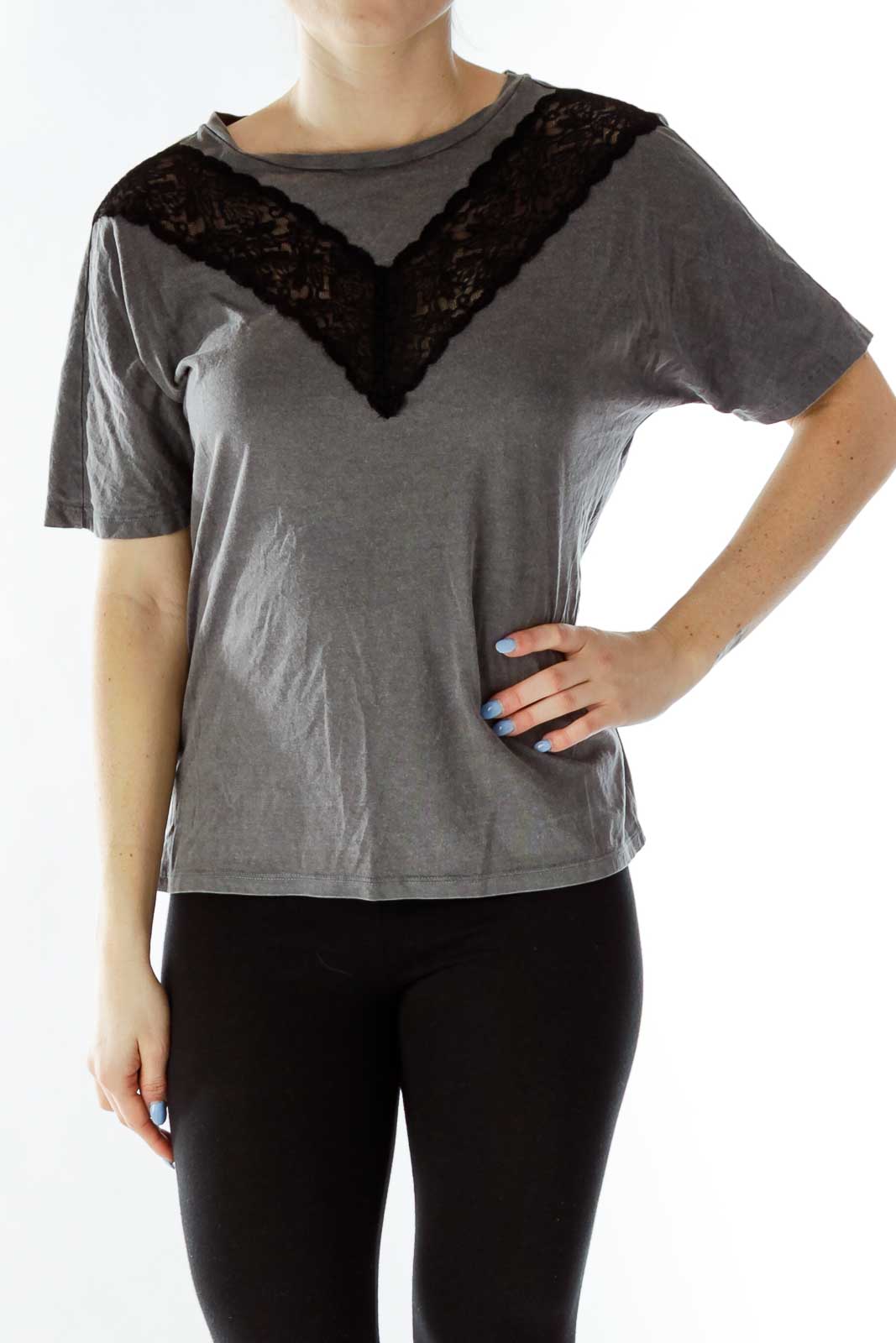 Gray Black Lace Top