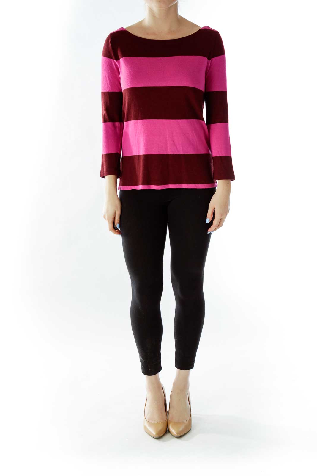 Burgundy Pink Striped Sweater