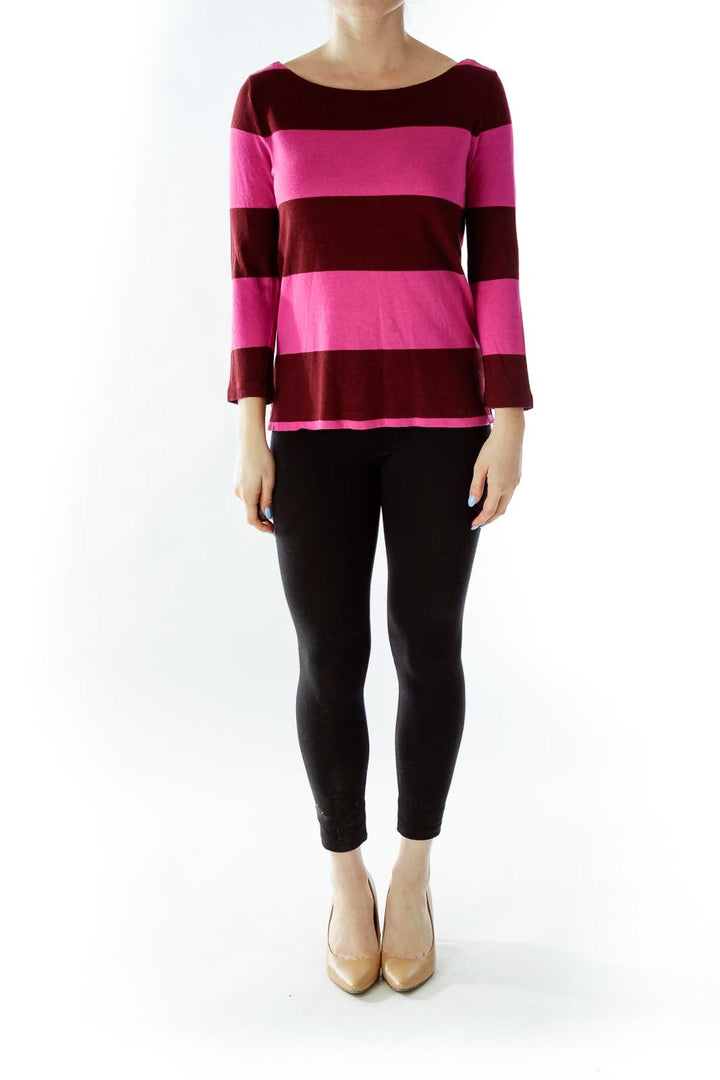 Burgundy Pink Striped Sweater