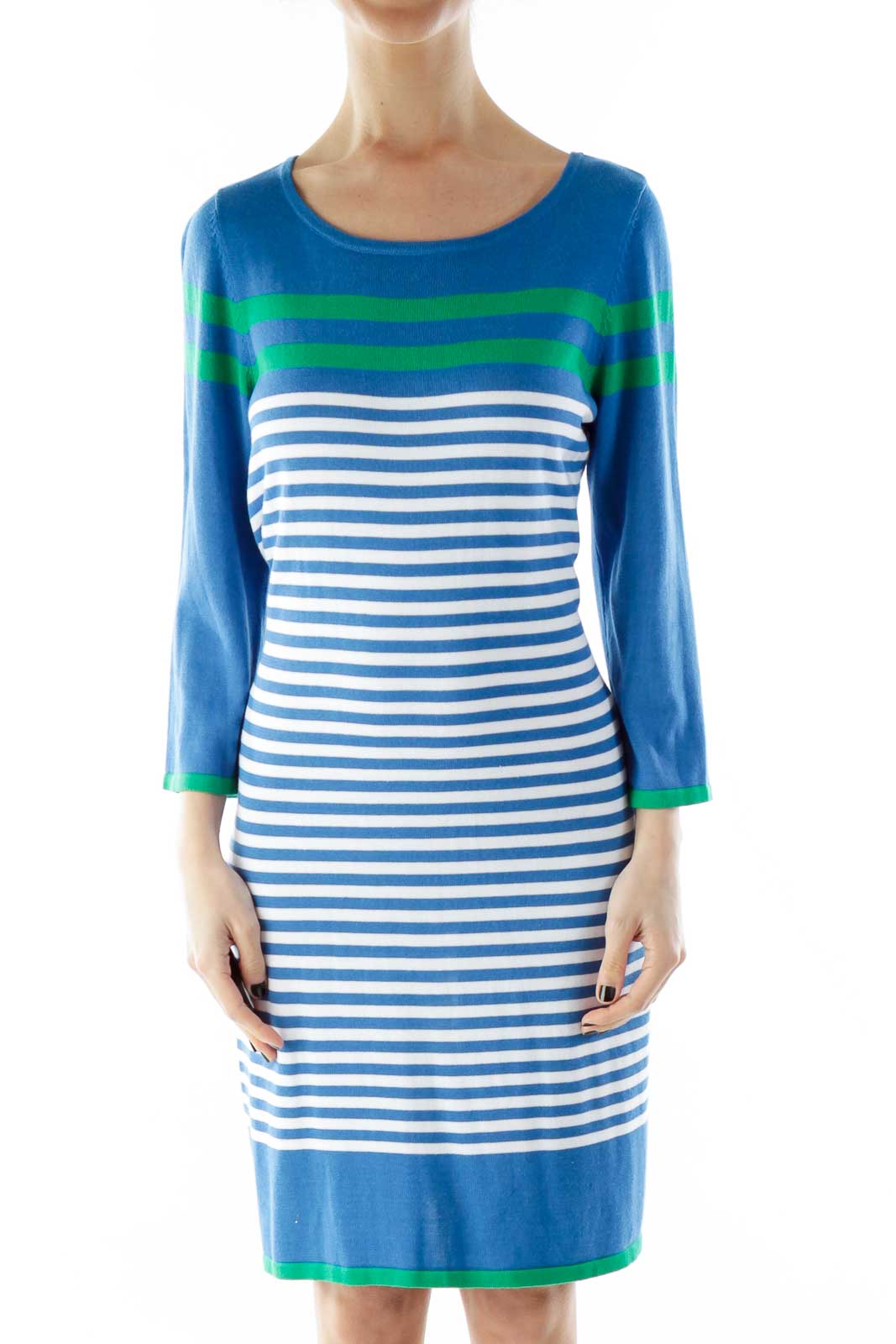 Blue Green Striped Knit Dress