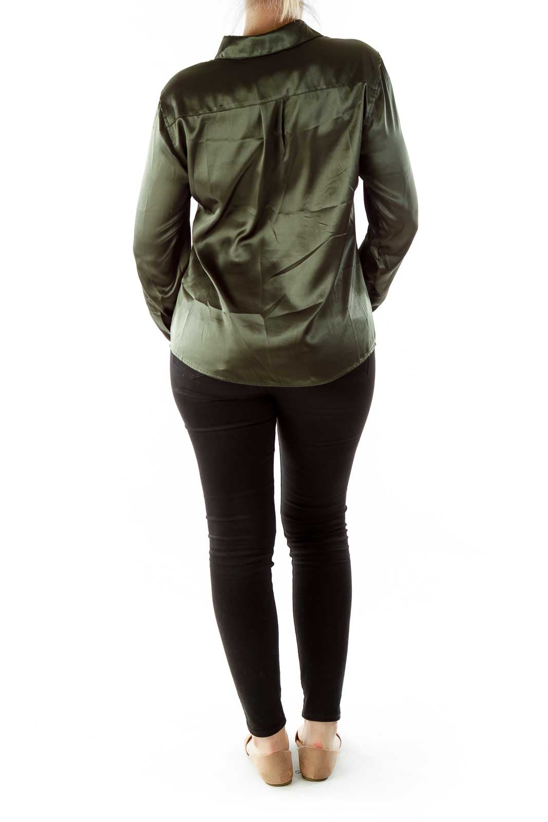 Green Shimmer Pocketed Blouse