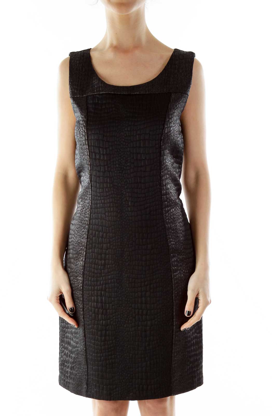 Black Textured Snake-Skin Sheath Dress
