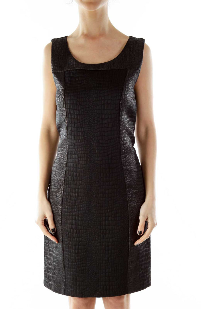 Black Textured Snake-Skin Sheath Dress
