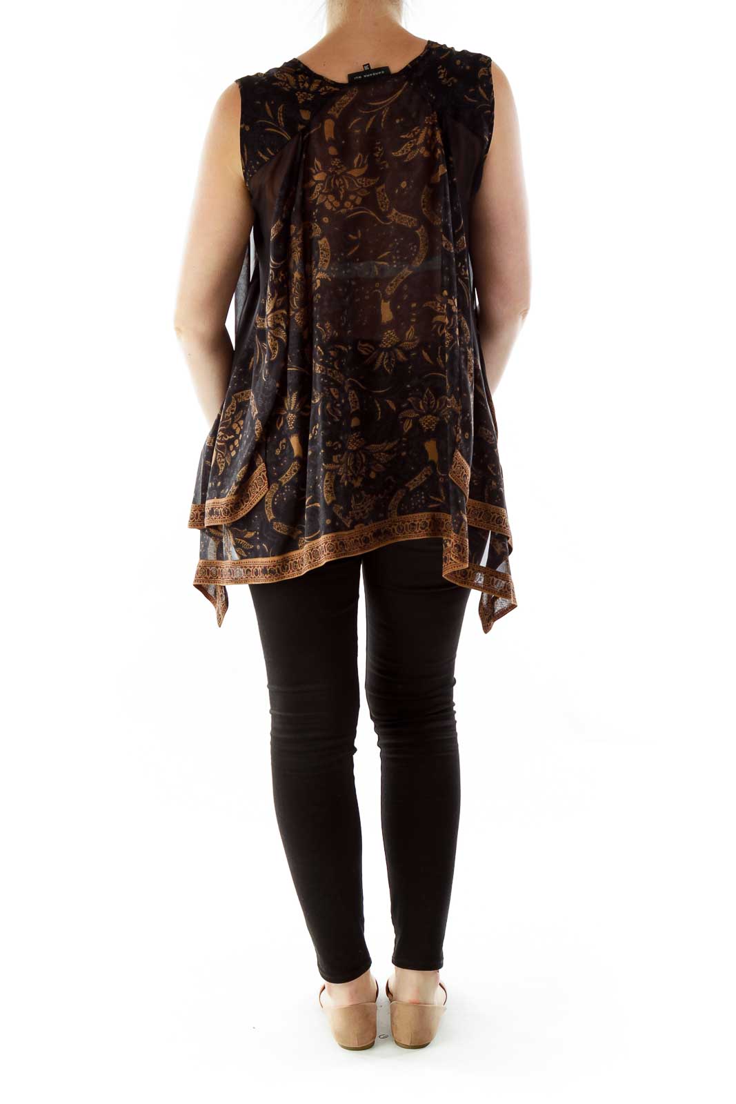 Brown Black Floral Print Layered Blouse