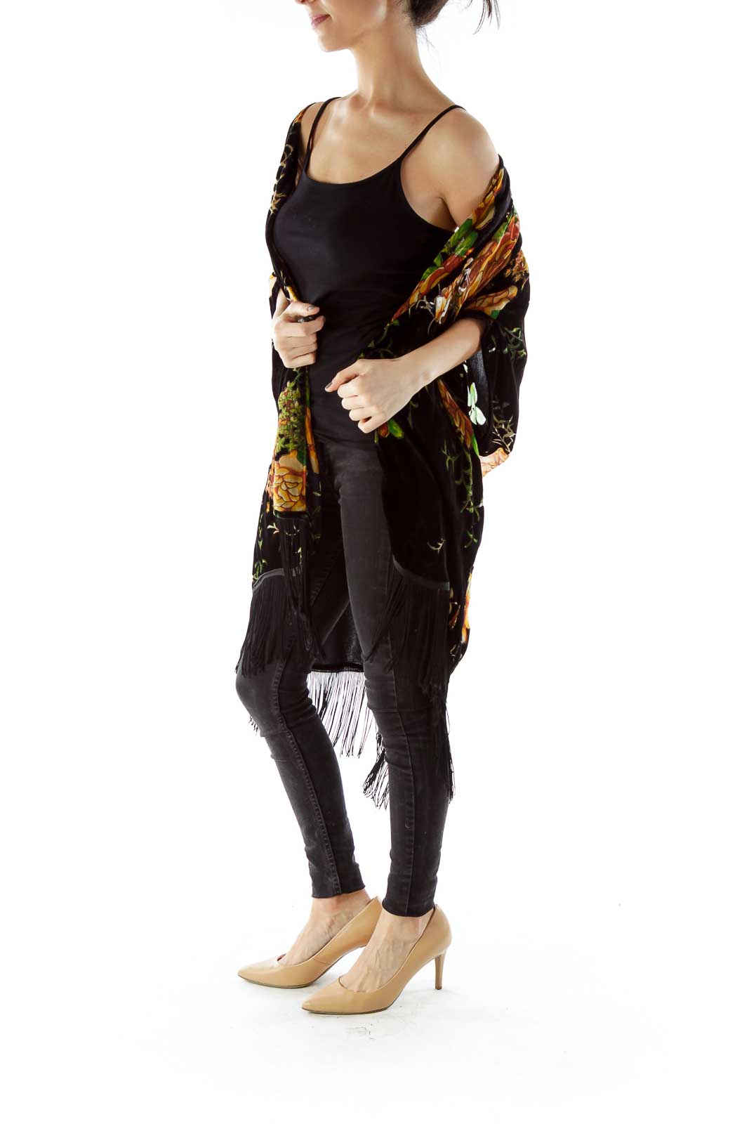 Black Velvet Flower Print Cape
