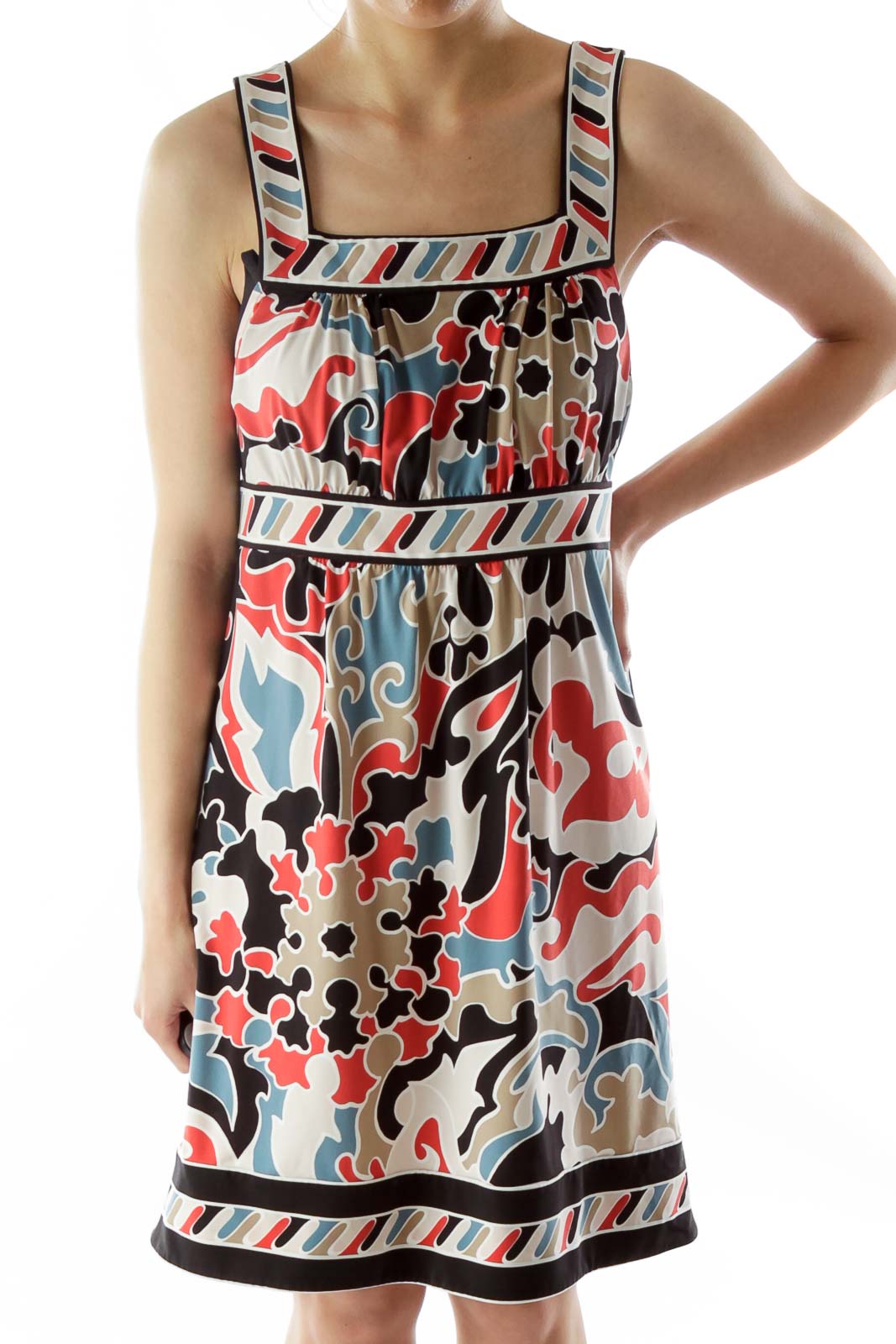 Multicolor Square Neck Print Jumper Dress