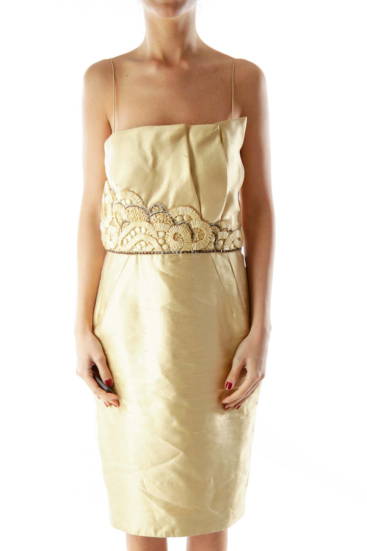 Gold Strapless Beaded Textured Dress