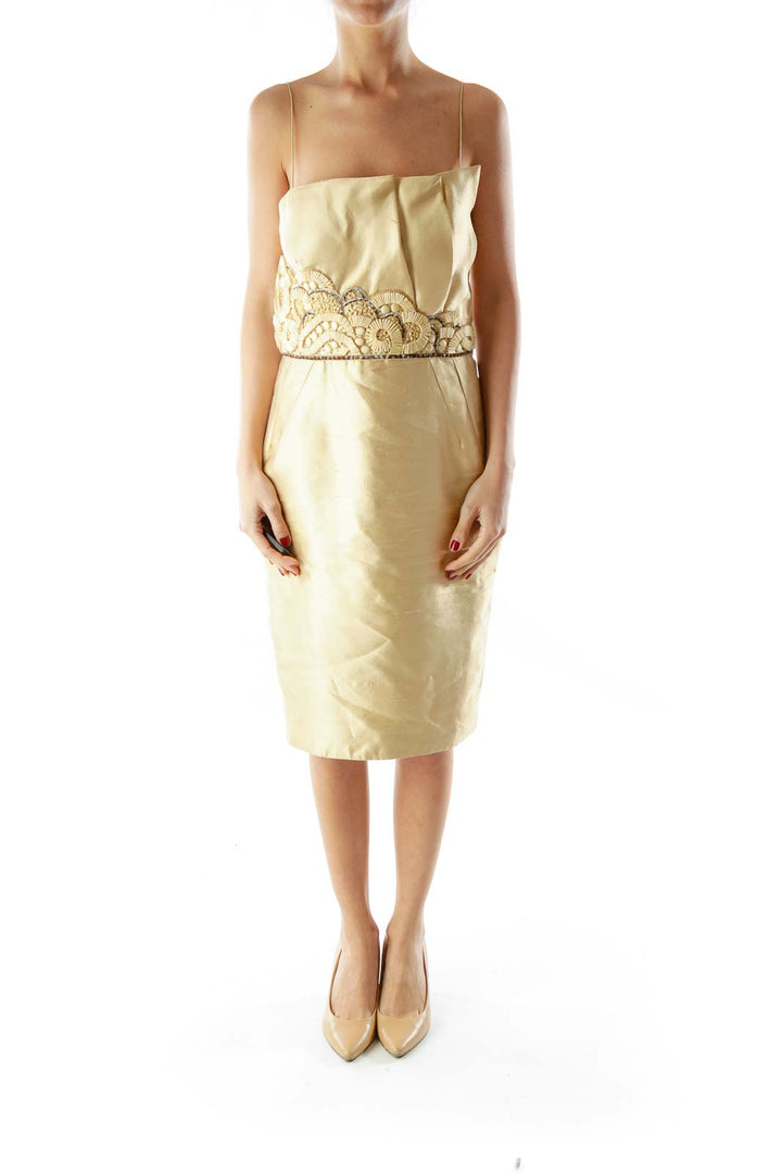 Gold Strapless Beaded Textured Dress